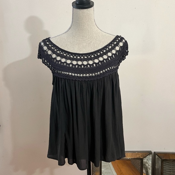 Free People Tops - Free People Slate Gray Blouse with Embellished Scoop Neck Size Small